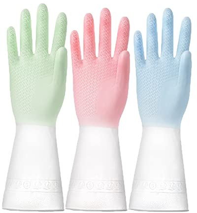 Unisexe ménage Gants de Vaisselle en Caoutchouc Latex Cuisine Brosse de Nettoyage Pot Laver Les vêtements en Plastique dégradé imperméable Gants Minces Cuvettes de Lavage Gants (Size : L)