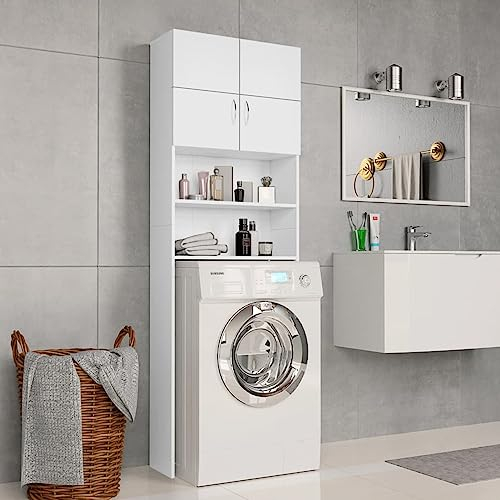 CIADAZ Waschmaschinenschrank, Waschmaschinenregal, Toilettenregal, Waschmaschine Trockner Schrank, Waschmaschinen überschrank, Weiß 64×25,5×190 cm Spanplatte