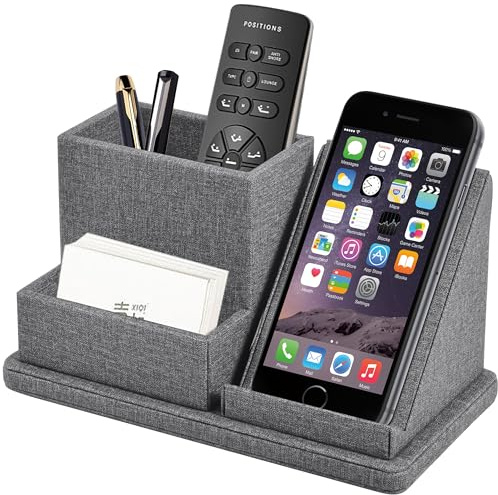 XNONE Multifunzionale portapenne/portamatite, in lino e pelle, soluzione eccellente per smartphone, touchscreen, porta biglietti da visita, post-it, organizer da scrivania per articoli da ufficio,