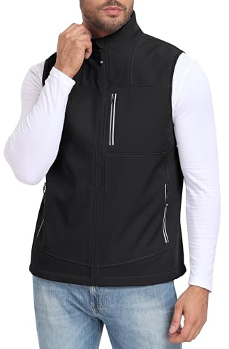 MoFiz Gilet Polaire Homme Sans Manche Gilet Outdoor Veste Légère de Travail Blouson Homme Chauffant avec Fermeture éclair Noir-83 XXL
