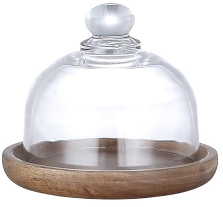 Cabilock Juego de Plato Giratorio de Madera Y Vidrio para Tartas Bandeja para Aperitivos Tapa para Plato de Postre Gran Capacidad para Fiestas Y Bodas