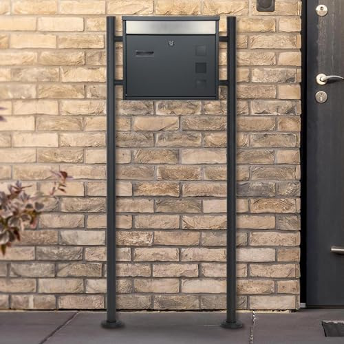 ECD Germany Design brevlåda stående med namnskylt, brevlådesystem antracit 120 cm rostfritt stål, brevlåda antracit-silver rostfritt stål pulverlackerad