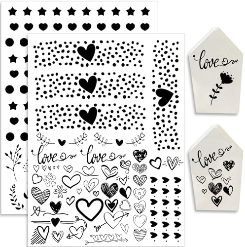 Hongma Rub On Sticker 19x14cm-Großformat Herz Transfers 2PCS Heart Sprüche für Raysin für Keraflott Möbel Glas Holz DIY Deko Rub On Folie Rubons Herzen Aufkleber | Rub On Folie Heart Rubons Aufkleber für Untersetzer DIY Transfers für Raysin für Keraflott Gips Möbel Glas Holz DIY Deko