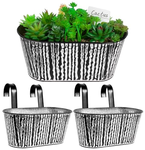 BOFUNX 2pcs Vasi di Fiori da Appendere Vasi di Metallo Esterno Vaso Sospeso Portafiori Pensili con Doppio Gancio Rimovibile per Balcone Recinzione Casa Decorazione