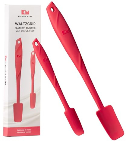 Kitchen Mama WaltzGrip Platinum Silicone Jar and Can Spatula Set, Red | Heat-Resistant, Dishwasher Safe, Ergonomic Grip, Perfect for Mixing and Scraping, Nonstick Cookware