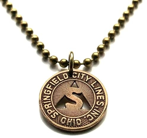 USA Ohio Springfield City Lines transit token streetcar trolley bus coin pendant initial S Clark County The Champion City of Roses Mad River South Fountain Av Historic District Ridgewood Eaton n002120