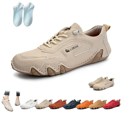 Chaussures de marche en cuir italien faites à la main for femmes, chaussures d'extérieur imperméables et antidérapantes, baskets décontractées, légères et confortables à enfiler, minimalistes, mocassi