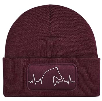 NIMAMA Mütze Beanie Heartbeat Pferd Wintermütze Statement Spruch Print Geschenk Unisex Strickmütze für Herren & Damen