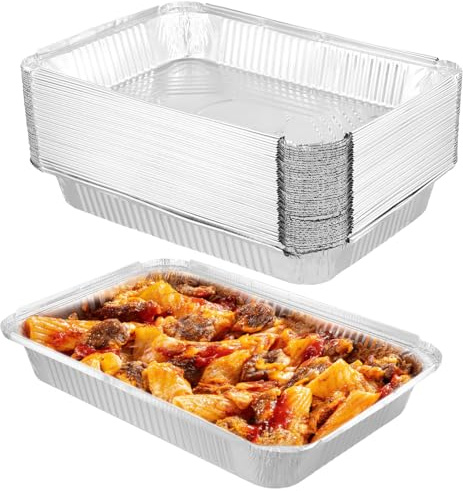 UNGFEI 50 bandejas de aluminio de 2200 ml, 32 x 20 x 5 cm, molde grande para hornear | Bandeja de horno para horno, almacenamiento de alimentos, barbacoa