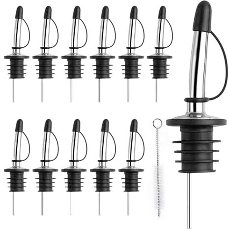 12 vertedores de botellas para licores, vertidores de velocidad, vertedores de licor de acero inoxidable, boquillas cónicas de aceite de oliva para vinagre, botellas de vino, licores, vertedor