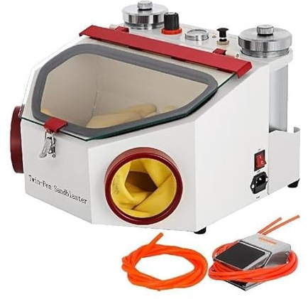 Lab Sandblaster Equipment 2 Pen+2 Tanks with LED Light Large View Window and Foot Pedal Control for Removing Oxides Fast and Efficient