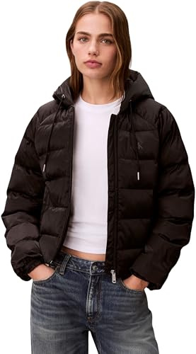 Calvin Klein Donna Piumino Satin Lightweight con Cappuccio, Nero (Black), S