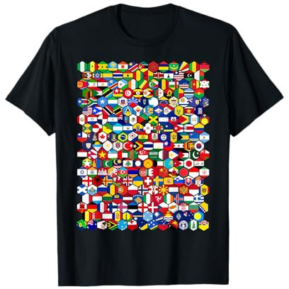 World Flags in Hexagonal Pattern, Country and National Flags T-Shirt