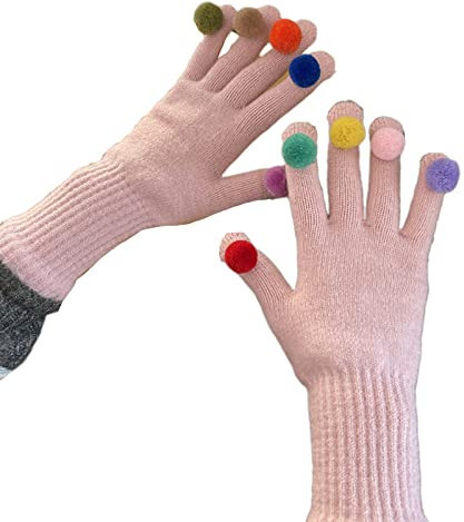 Winter-Strickhandschuhe, warm, für Damen, Vollfinger-Handschuhe, dick, Outdoor-Skihandschuhe mit buntem Dekor