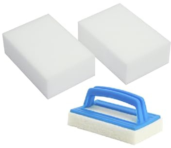 Steinbach | Reinigungsset | Nano Reinigungsschwamm Doppelpack + Handschrubber De Luxe | chemiefrei reinigen mit Nanotechnologie | für Schwimmbadfolien & Kunststoffoberflächen