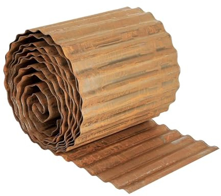 Corten - Bordo per prato ondulato, in acciaio zincato prearrugginito, facile da installare, flessibile, per vialetti, 16 cm di altezza, 6 metri di lunghezza