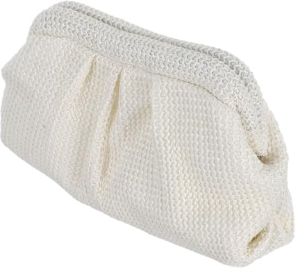 Healvian Straw Clutch Purse for Women Handwoven Clutch Bag Summer Raffia Beach Bag Cloud Shape Handbag for Holiday Travel and Daily Use