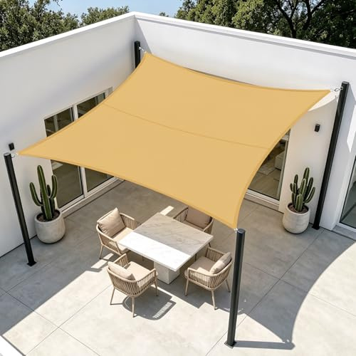 HENG FENG Vela Ombreggiante Rettangolare 3x4m, Tenda da Sole Esterno Impermeabile in Tessuto Oxford con Protezione UV 95%, per Giardino Terrazza Piscina, Sabbia