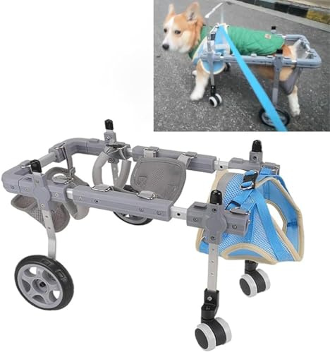 Generisch Verstellbarer 4-Rad-Hundewagen/Rollstuhl, Haustier-Rollstuhl leicht & verstellbar für Haustier/Hunde-Rollstühle mit behinderten Hinterbeinen,XSmall
