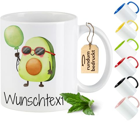 GRAZDesign Avocado Tasse – Kaffeetasse mit Namen bedruckt – Geschenk für Freunde, Kollegen & Familie, Keramik 330 ml - Blau