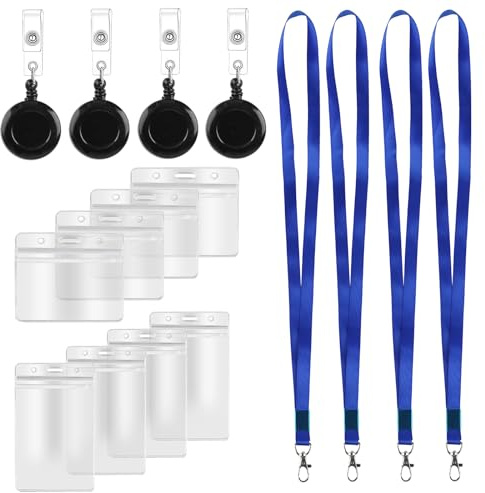 12 Ausweishülle mit Band Set, Kartenhalter Ausweishüllen, Ausweishalter mit Bands, Schlüsselanhänger Ausziehbar Badge Holder, Scheckkartenhülle mit Band(4 vertikal, 4 horizontal, 4 Bands, 4 Spule)