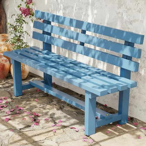 LIMENQIN Gartenbank aus Holz, 2-3 Personen, Lattenrost Parkbank, Verandabank mit Rückenlehne, Belastbarkeit Bis 500 Kg, für Balkon, Eingangsbereich(Blue,120cm/47.2in)