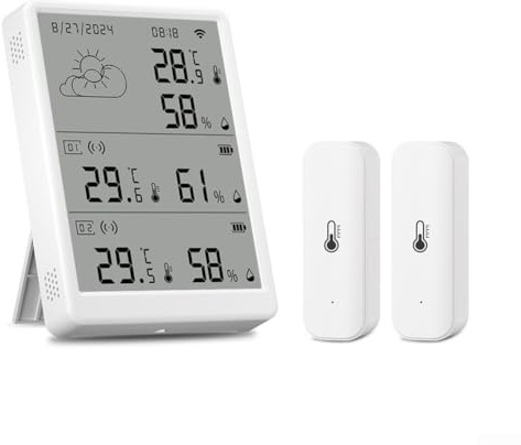 Termometro e igrometro WiFi con 2 sensori, monitoraggio in tempo reale dell'umidità della temperatura per interni ed esterni, funziona per Alexa/Google Home/Smart Life, sensore remoto wireless