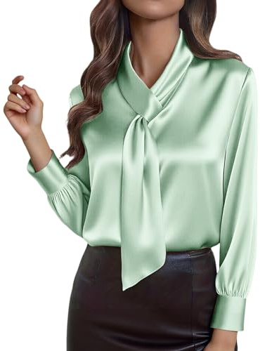 Chemisiers en satin pour femme en soie à manches longues et col en V croisé, chemises habillées, chemisier, chemisier décontracté, infroissable 2026