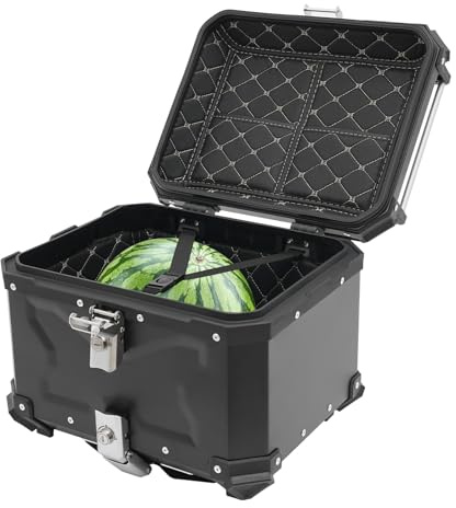 MIKIYUEER Motorrad Topcase, Heckkoffer Helm und Gepäck, Aluminium Universal mit Rückenpolster und Montageplatte, Wasserdicht Abschließbar, Reflektoren und Innentasche, für Roller und Motorrad (45L)