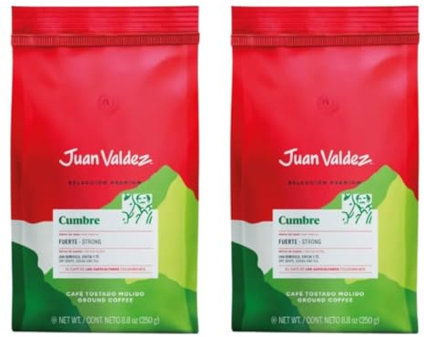 Pack 2 Café Colombiano Molido Premium J VALDEZ 250 g c/u – Variedad Cumbre – 100% Café Colombiano – Tueste MedI Fuerte – Café Gourmet Molido para Cafetera, Prensa o Filtro