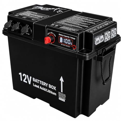 NEMAXX® BB290 12V Batteriebox für AGM Gel LiFePO4 Batterien, Batteriekasten mit Voltmeter, Hauptschalter, 3x 12V Steckdose, 2x USB, 50A/100A Anderson Anschlüssen für Camping, Boot, Wohnmobil & Offgrid