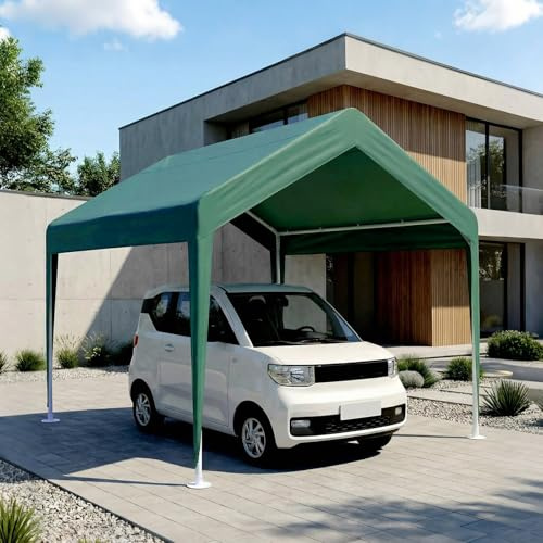 MBBTAG Abri de Voiture Tente Garage Extérieur en Métal Structure Robuste, Carport Toile Oxford Imperméable Anti UV pour Stockage Bateau Moto Stockage(Vert,3x4m)