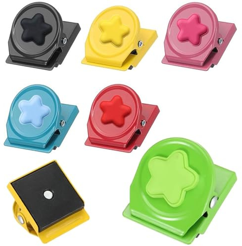 PYRUVAE 6 Pezzi Clip Magnetiche con Stelle Colorate, Calamite per Lavagna Magnetica e Frigo, Mollette in Metallo per Casa e Ufficio (6 Colori)