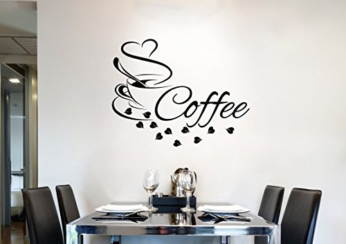 Grandora Wandtattoo Wort Coffee + Kaffeetasse Herz I schwarz (BxH) 58 x 45 cm I Kaffee Esszimmer Küche Sticker Aufkleber Wandsticker Wandaufkleber W3038