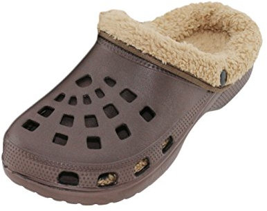 Brandsseller Herren Clog 44 Winter Hausschuh Pantolette Gartenschuh mit kuscheligem Fleecefutter - Braun/Beige