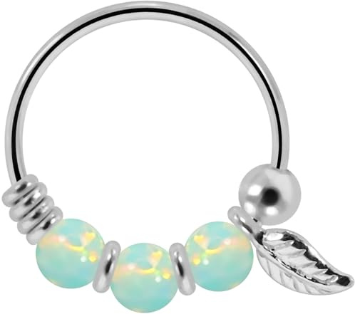 Monster Piercing | 9K Weißgold | Nasenring Nasenpiercing 22 Gauge - 8MM Durchmesser | Opal Perlen | offener Nasenring | Nase Piercing Frauen Männer
