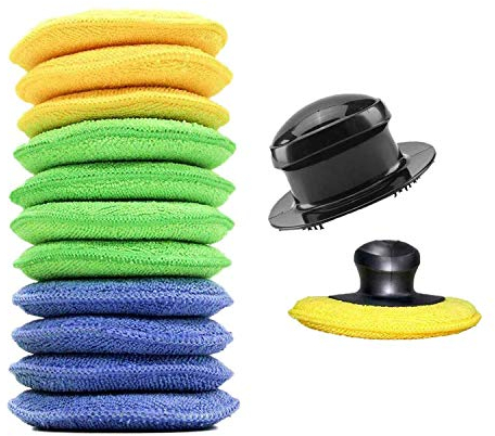 bluesees Wachs-Applikator, 12 Stück, ultraweiche Mikrofaser-Politur, Wachs-Schwamm-Applikator mit Griff, Wachs-Schaum-Pad-Applikator-Pads für saubere Autos, Fahrzeug, Auto-Glas (3 Farben)