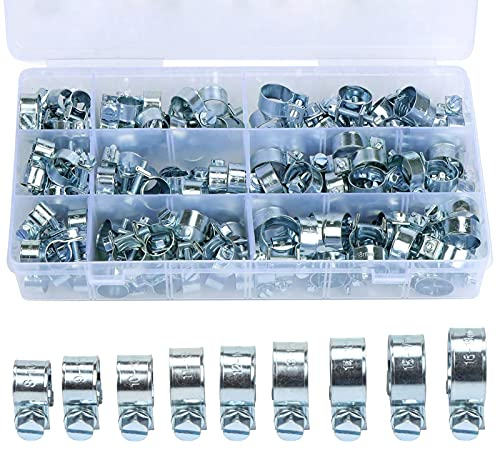 Fuel Hose Clamps, ICEBLUEOR 135 Pieces Zinc Plated Mini Hose Clamps, Fuel Line Hose Clips, Petrol Pipe Clamps Fastener Assortment Kit for Diesel Petrol Pipe