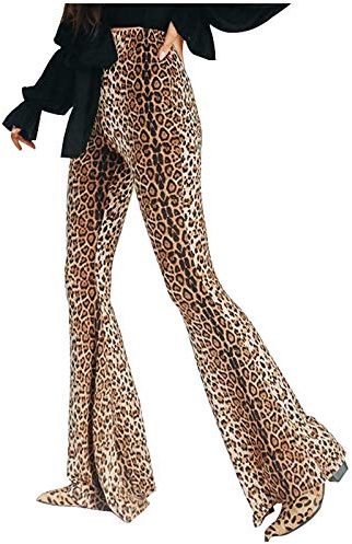 Ansenesna Hose Damen Flared Leopard High Waist Elegant Schlaghose Frauen Gummibund Hoher Bund Freizeithose (Braun, XL)