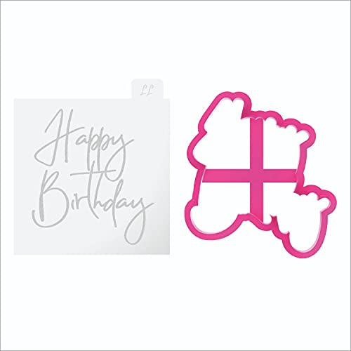 LissieLou Happy Birthday Style 1 Cookie Cutter and Embosser Happy Birthday Icing Stamp Fondant Embosser - Light Pink/Clear