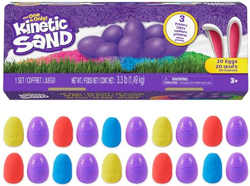 Kinetic Sand, 20-Pack Eggs with 3.3lbs Red, Yellow & Blue Play Sand for Egg Hunts, Party Favors & Goodie Bags, Sensory Toys for Kids Ages 3 and up
