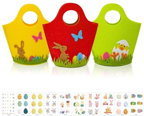 Ourdort 13 Stück Osterkörbchen Filz Osterhasen,Ostern Geschenktüte