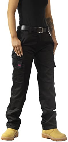 MIG Womens Cargo Combat Work Trousers - Built with Knee pad Pockets, Ideal Tactical Trousers for Women Workwear (Black - 10)