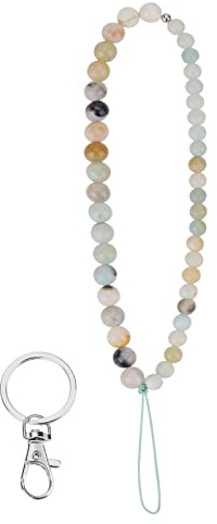 Cobee Perlen Telefon Charme, Handgemachter natürlicher Edelstein Telefon Charme Damenmode Telefon Lanyard Handy Lanyard Handschlaufe für Schlüsselbund Handykette Antiverlorene(Amazonit)