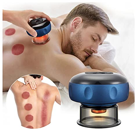 ASXZ Set di coppettazione Intelligente 3 in 1, Set per Terapia di coppettazione elettrica, Strumenti Portatili per raschiare, massaggiatore per Cellulite, per Sollievo dal Dolore,Blu