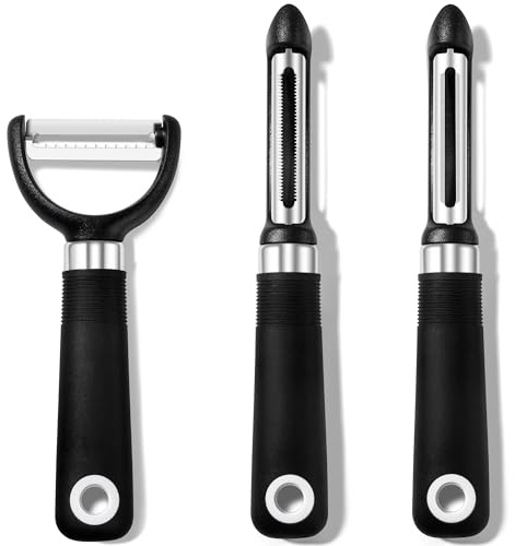 Rainspire 3-Piece Peeler Set, Premium Swivel Vegetable Peeler, Kitchen Gadgets Apple Peeler Potato Peeler Veggie Peeler Fruit Peeler, Dishwasher Safe Kitchen Accessories, Black