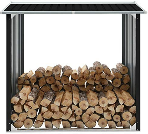 Mogou Brennholzlager, Kaminholzregal Aussen, Holzstapelhilfe, Carport, Sichtschutz Garten, Kaminholzregale, Verzinkter Stahl 172x91x154 cm Anthrazit