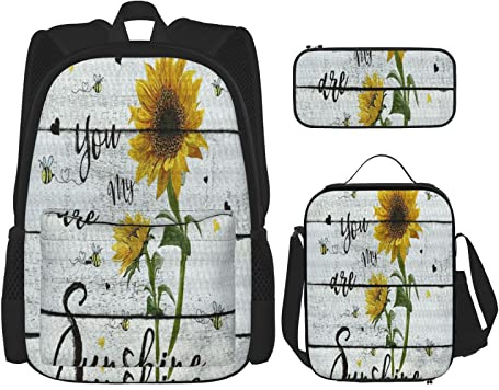 Juego de 3 mochilas, girasol amarillo, eres mi sol, tabla de madera, bolsa de libros, viaje, camping, trabajo, escuela, bolsa de lápices, bolsa de almuerzo, combinación para hombres, mujeres, niños,