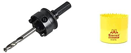Bundle of Starrett A2 Hole Saw Arbor - 32-210mm Quick Hitch Arbor with 6.35mm Pilot Drill + Starrett HSS Bi-Metal Hole Saw - FCH0200 Fast Cut Hole Saw 51mm