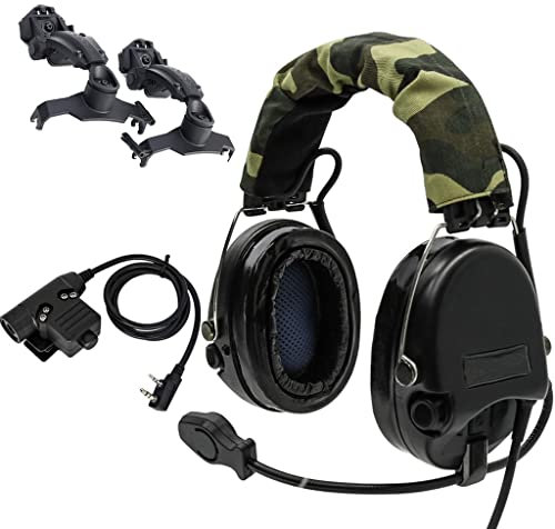 TS TAC-SKY CS Outdoor Tactical Paintball Games Casque Anti-Bruit avec Adaptateur pour Casque Arc Rail et PTT U94 (Color : BK)